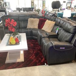 Beautiful Furniture Sofa Sectional With Power Recliner Available In Color Gray & Black On Sale Now For $1299 The Last One 