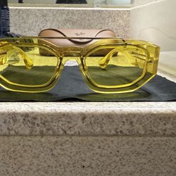 Versace unisex brow bar geometric sunglasses. 51 mm. Yellow