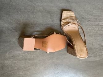 PrettyLittleThing Nude Croc Heeled Sandals