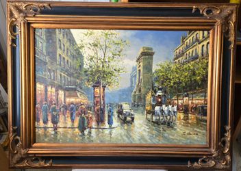 Oil Painting, French Street View Autumn