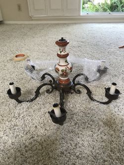 6 lights antique vintage chandelier 22” diameter with 3 extra shades.