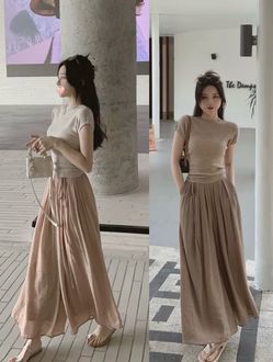 Cotton-Linen Wide-Leg Pants/Skirt Only