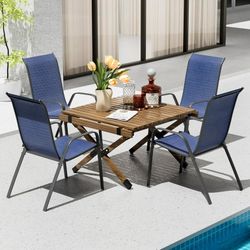 Patio Chairs Set of 4, Stackable Dining Chairs Outdoor Furniture Set, with Armrests & High Back, for Lawn, Garden, Backyard, Poolside, 330lbs