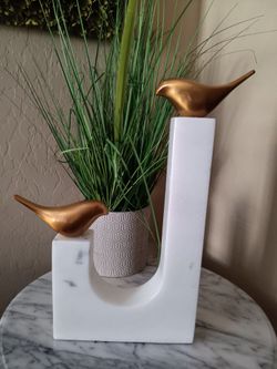 Uttermost Songbirds Brass & Marble Sculpture13"x 7" Two Cast Brass Songbirds on a White Marble Base