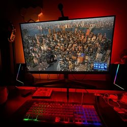 Full PS5 Slim Gaming Setup w/ 32” LG 165Hz Monitor, LED Desk, RIG Headset, X Rocker Chair & More