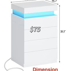 😀 White Night Stand with Drawers and LED Lights,Tall Nightstand with Sliding Top,Bedside Table with Charging Station,Modern End Side Table