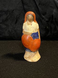 1930S Or Mid 20Th Century Vintage Hand Painted Pottery Or Terra-Cotta Full Cart Figurine From Mexico