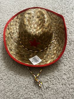 NWT KIDS WESTERN STRAW HAT WITH RED SHERIFF BADGE ON THE FRONT