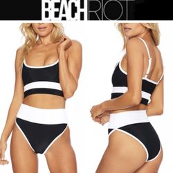 BEACH RIOT Emmy Colorblock High Waist Bikini Bottoms and Top -set swimsuits -NEW