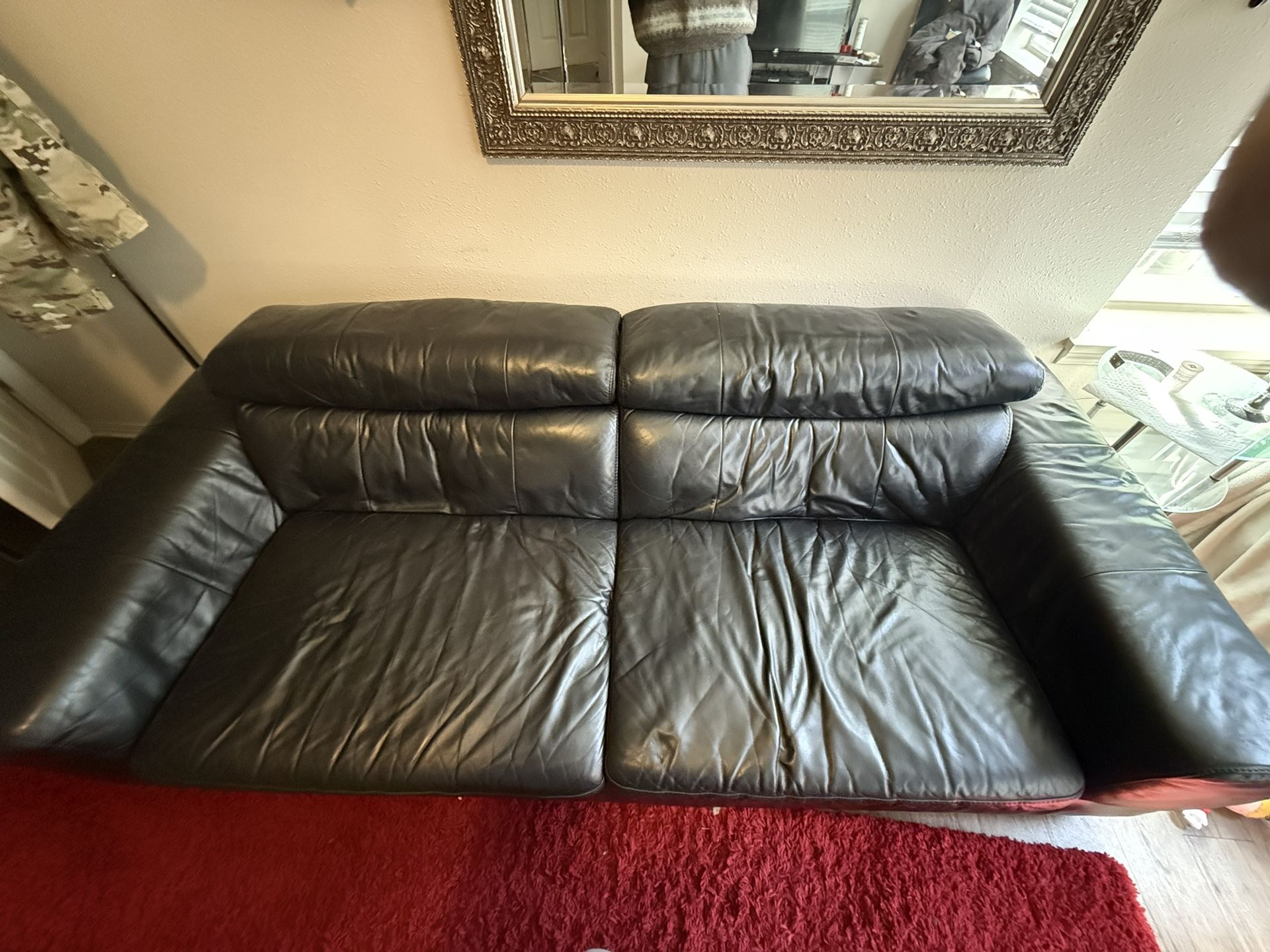 black leather couch