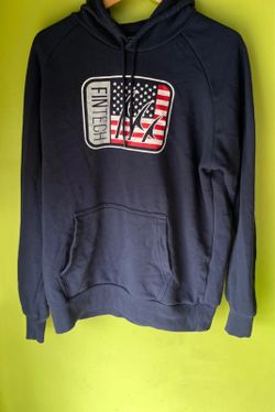Fintech Blue Pullover Hoodie Patriotic Flag NEW Fishing Camping Size Large