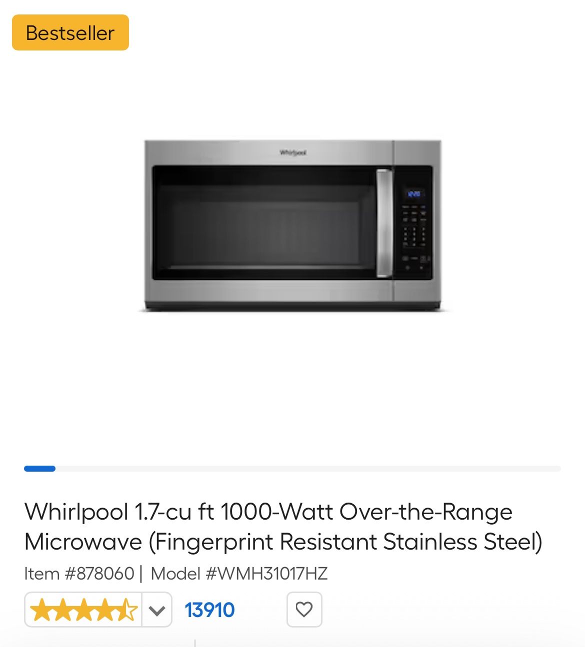 Whirlpool Over The Range Microwave 
