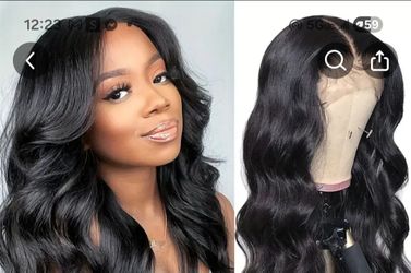 28 inch black lace wig. Synthetic.