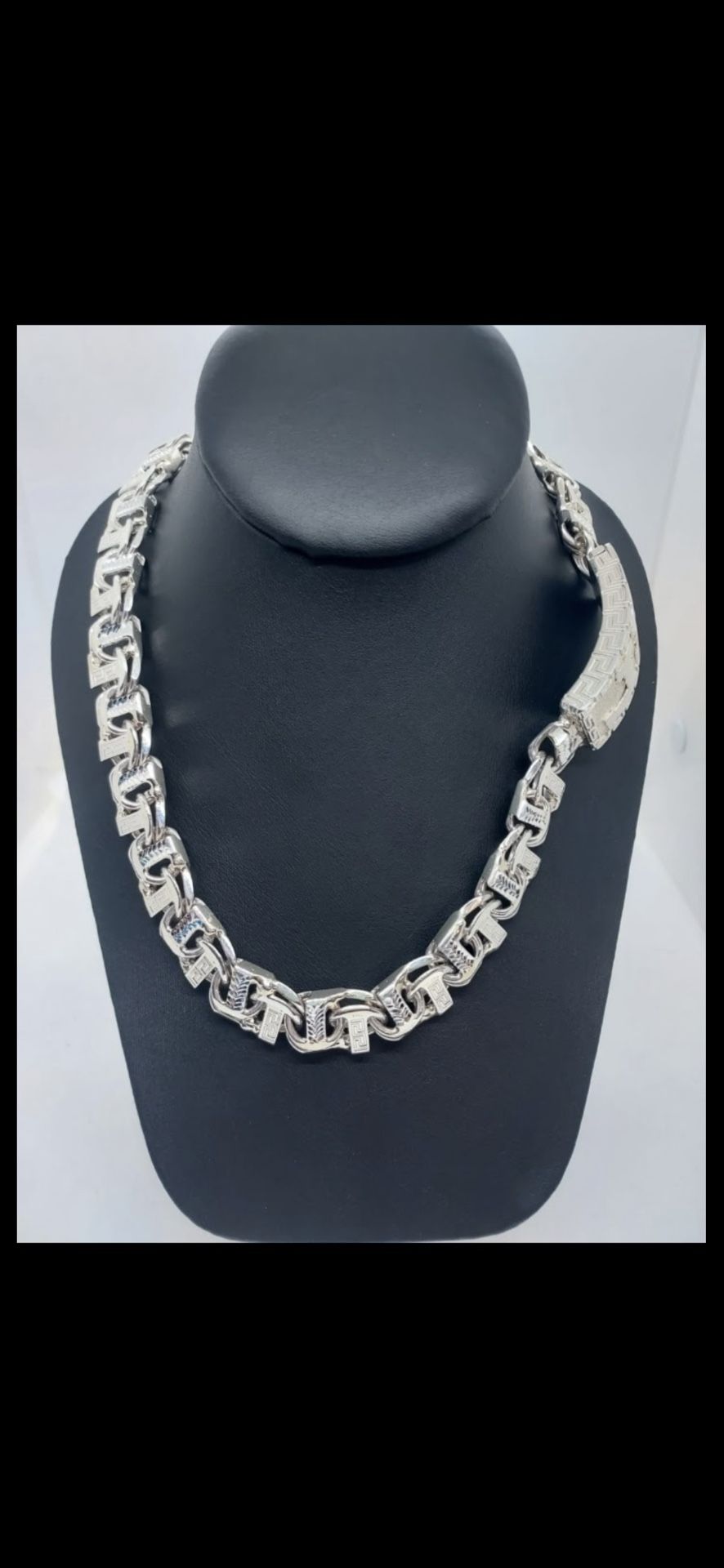 Cadena Y Esclava De Plata .925 Tejido Chino Bar Y Diseño Versace