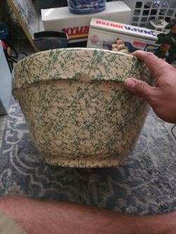 Vintage Spongeware Stoneware Mixing Bowl