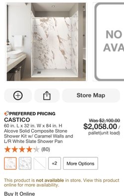 60 in. L x 32 in. W x 84 in. H Alcove Solid Composite Stone Shower Kit w/ Caramel Walls and L/R White Slate Shower Pan