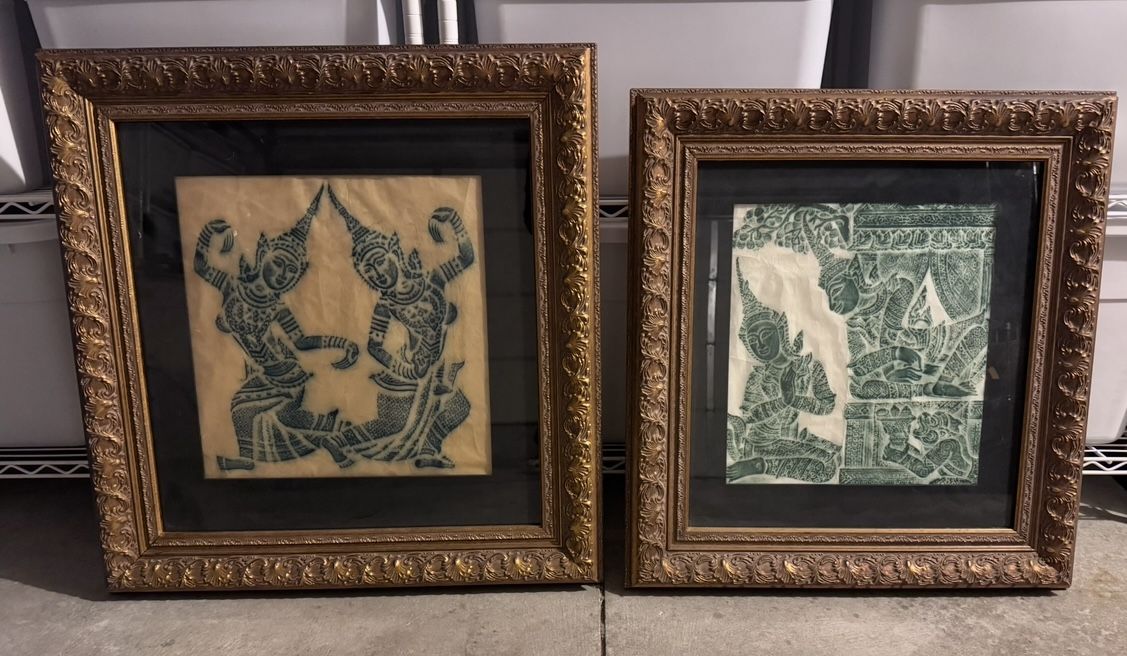 Original Thailand Temple Charcoal Rubbing Framed Art