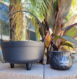 Large and Small Black Halloween Cauldron Set