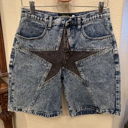 EDITORIAL DEPARTMENT Blue Denim Star Pattern Shorts Size Medium