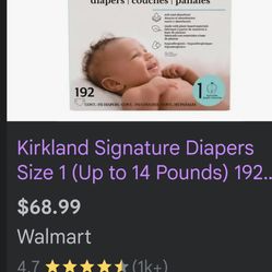 Unopened Kirkland Size 1 Diapers (192 Count) 