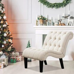 Chair for Bedroom, Living Room, Armchair with Wooden Legs, Cream Fabric