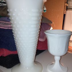 Milk Glass Vase And Goblet 