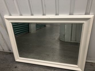 Two White Wooden Framed Beveled Mirrors 42”x30” $60 ea