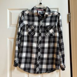 First Wave Black & White Plaid Flannel Shirt – Size 14