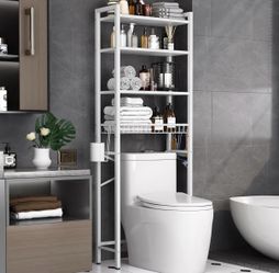 Over-The-Toilet Storage Rack, 4-Tier Bathroom Organizer Shelf Over Toilet With Adjustable Shelf And Basket, Freestanding Space Saver Bathroom Shelves 