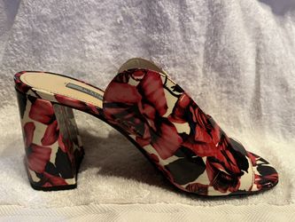 Prada Red Pink Floral Chunky Heel Mule