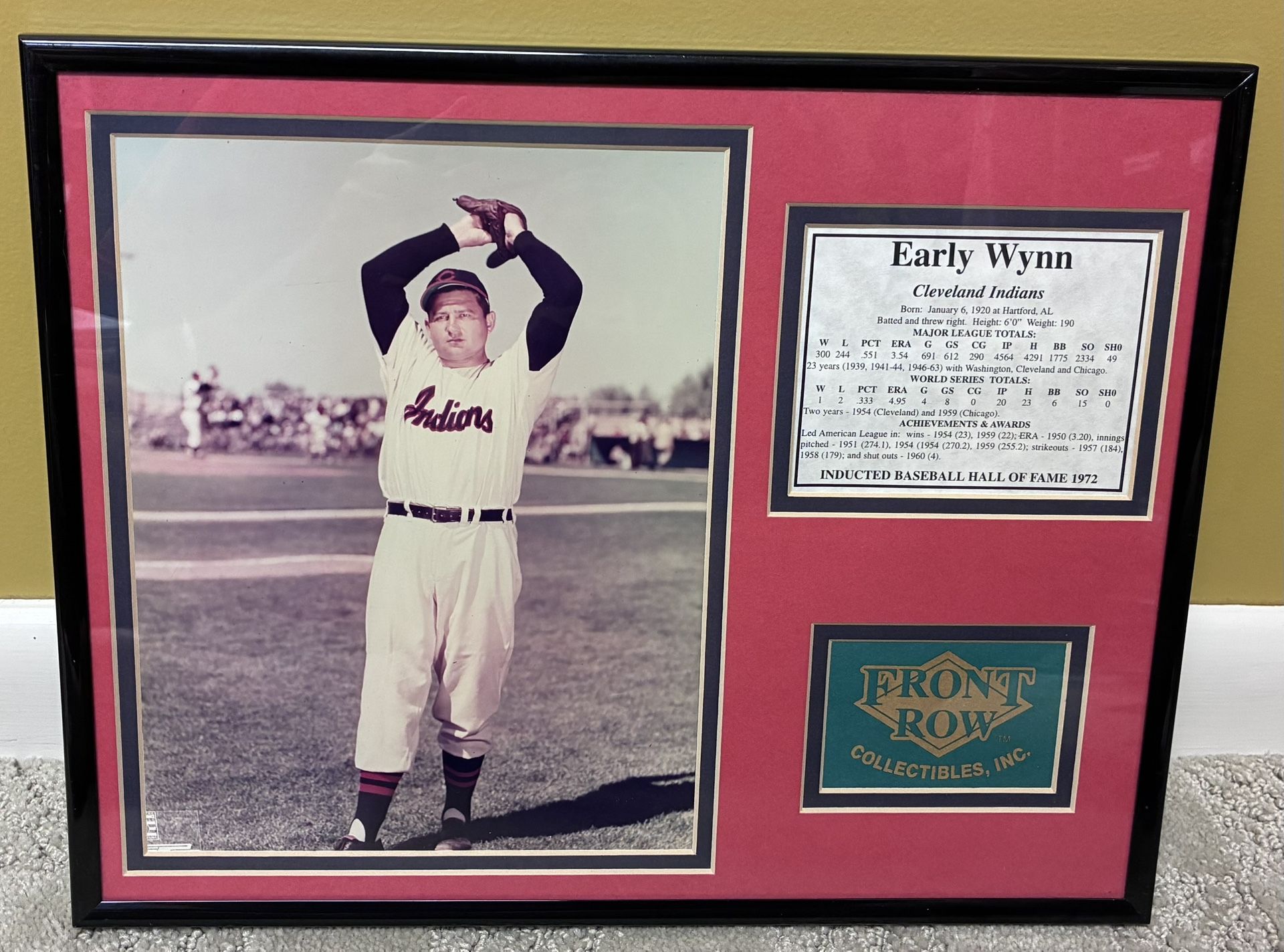 Framed and Matted Early Wynn Cleveland Indians Photo and Career Stats