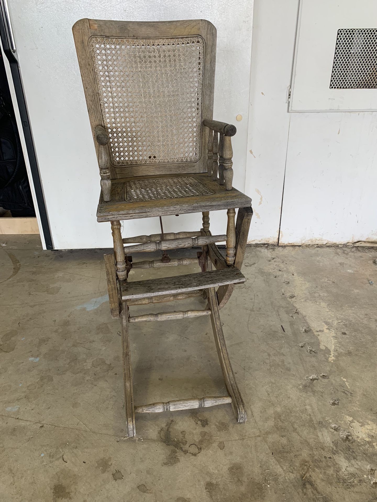 Vintage Oak Convertible High Chair/ Rocking Chair 1950’s/Caneback/Children’s Furniture