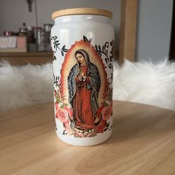 Virgen De Guadalupe Shimmer Glass Can