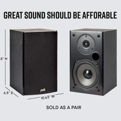 Polk Audio T15 100 Watt Home Theater Bookshelf Speakers – Hi-Res Audio with Deep Bass Response, Dolby and DTS Surround, Wall-Mountable, Pair, Black