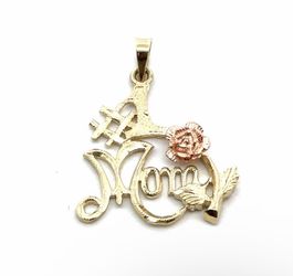 Woman’s Ladies 10k Two Toned Rose Yellow Gold #1 Mom With Rose Charm Pendant For Necklace GP3118614