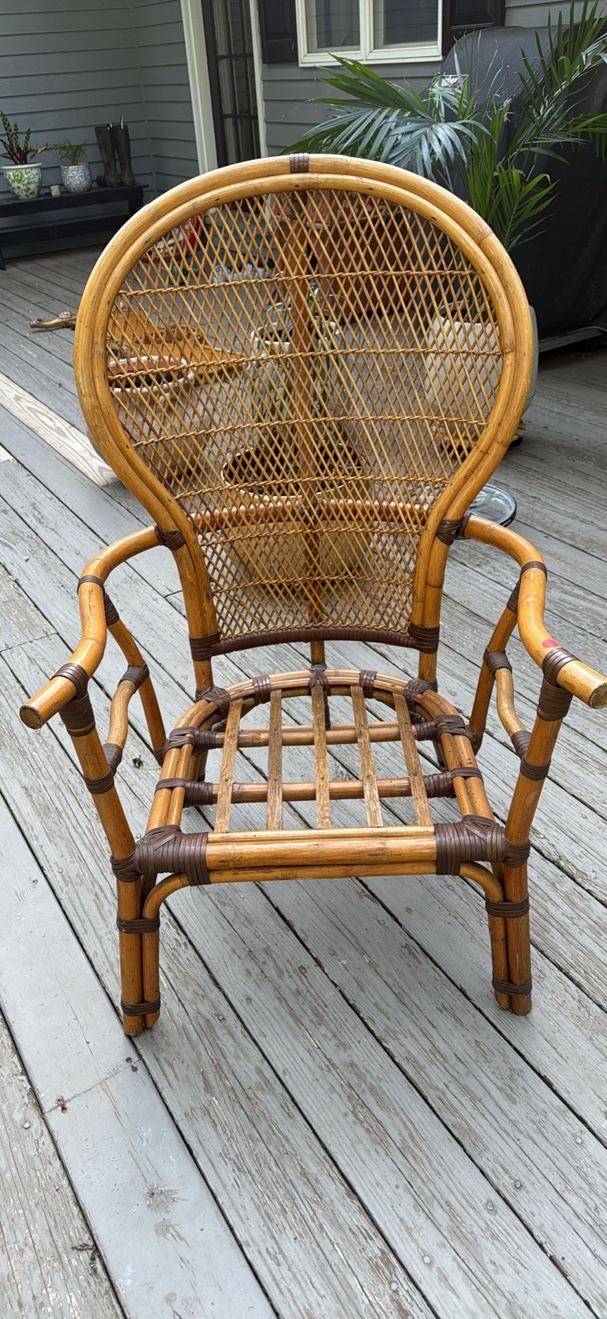 Mid 20th Century Rattan Wicker Arm Chair With Cushion