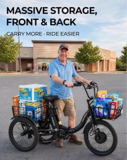 🔥 SOUMYE 1000W ELECTRIC TRIKE FOR ADULTS  ⚡ Peak 1000W 🔋 48V 13Ah / 624Wh Removable Battery 💪 400 LBS Capacity 🛞 20” Wheels 🧺 Large Front + Rear 