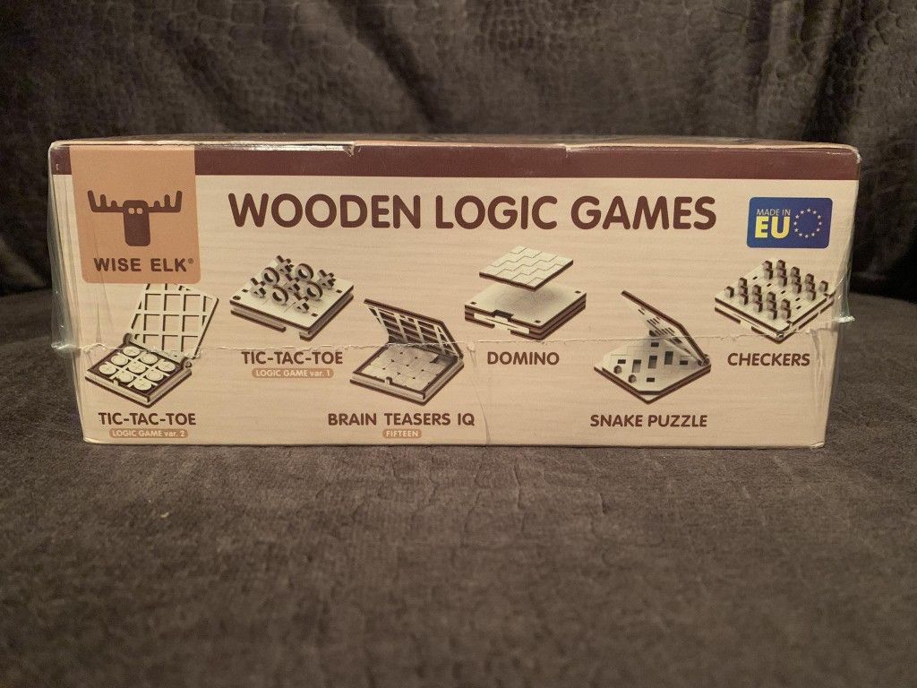 Wise Elk Sealed In Box Set Of Wooden Logic Tabletop/Travel Games New In Plastic 