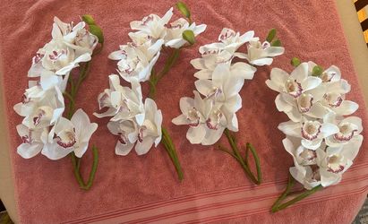 Artificial White Orchid Flowers, 4 stems
