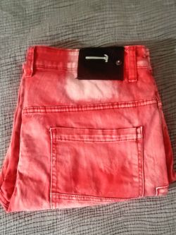 Copper rivet mens slim fit cargo red acid wash jeans