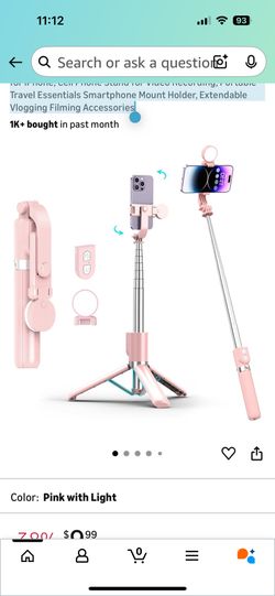 Selfie Stick with Rechargable Remote & Light (1PC), Tripod for iPhone, Cell Phone Stand for Video Recording, Portable Travel Essentials Smartphone Mou