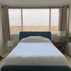 Teal Bed Frame With Wood Legs