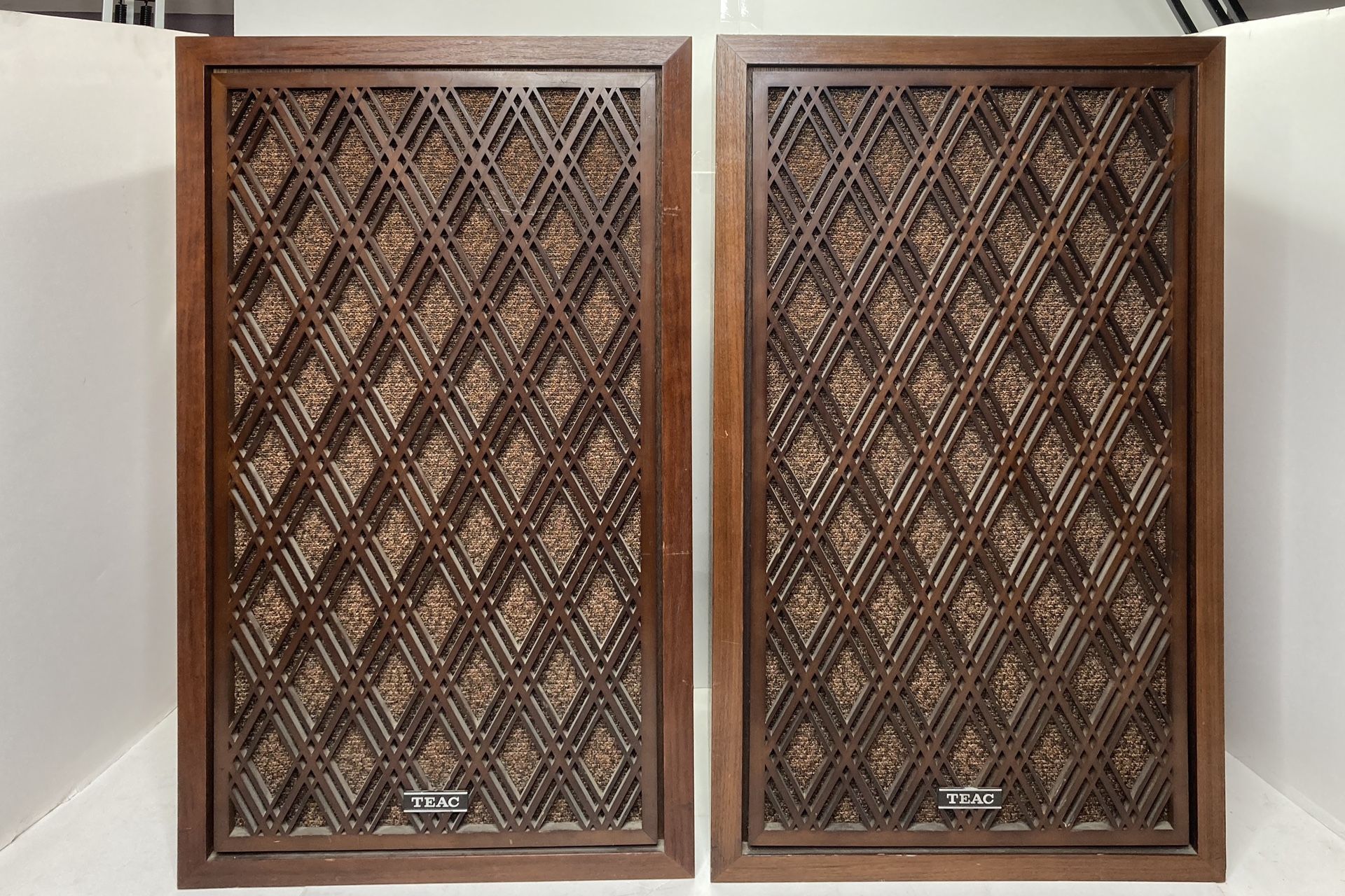 Rare Vintage Teac LS-80 Lattice Grills 3-Way Floor Speakers, 60W, 8 Ohms - EUC