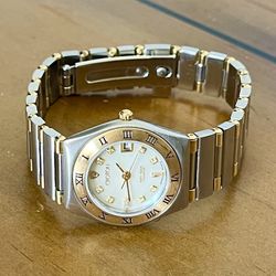 Woman’s Omega Style Solid 18k Gold & Stainless + 💎 Dial