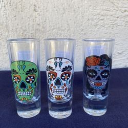 3 Shot Glasses Day Of The Dead / Halloween  4”