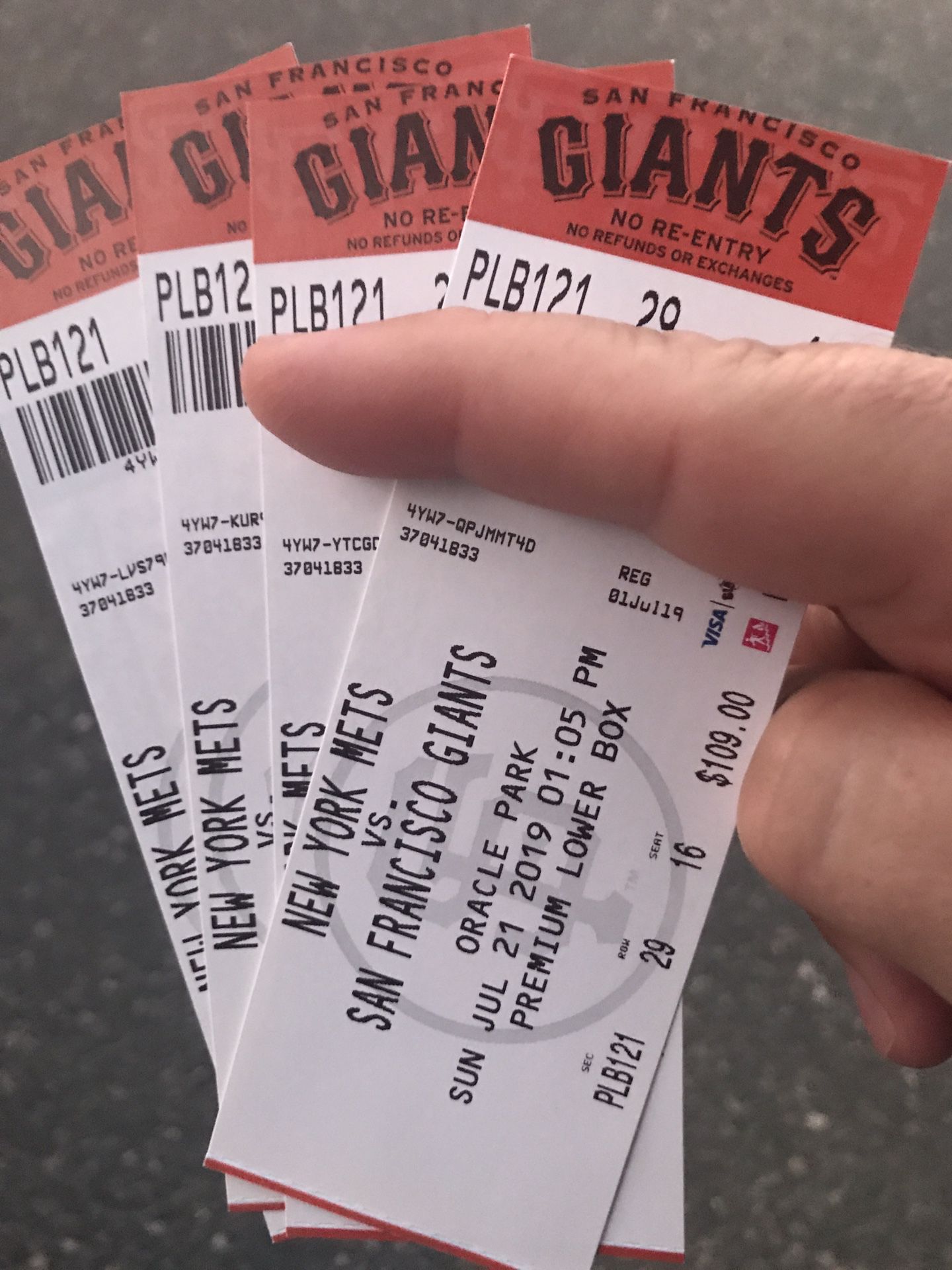 SF Giants vs NY Mets - Sunday July 21 @ 1pm