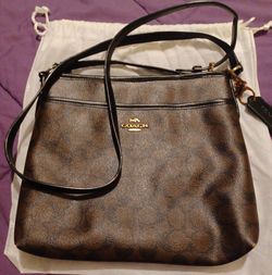 Coach Dark Brown Signature File Monogram Crossbody Bag