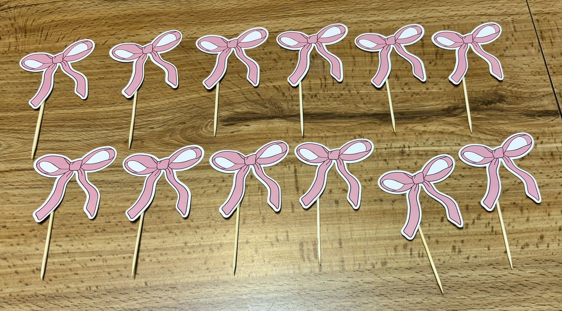  Pink Ribbon Bow Coquette Cupcake Toppers 
