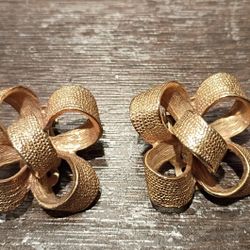 Vtg Vintage Donald Stannard Bow Tie Ribbon Earrings Gold Tone