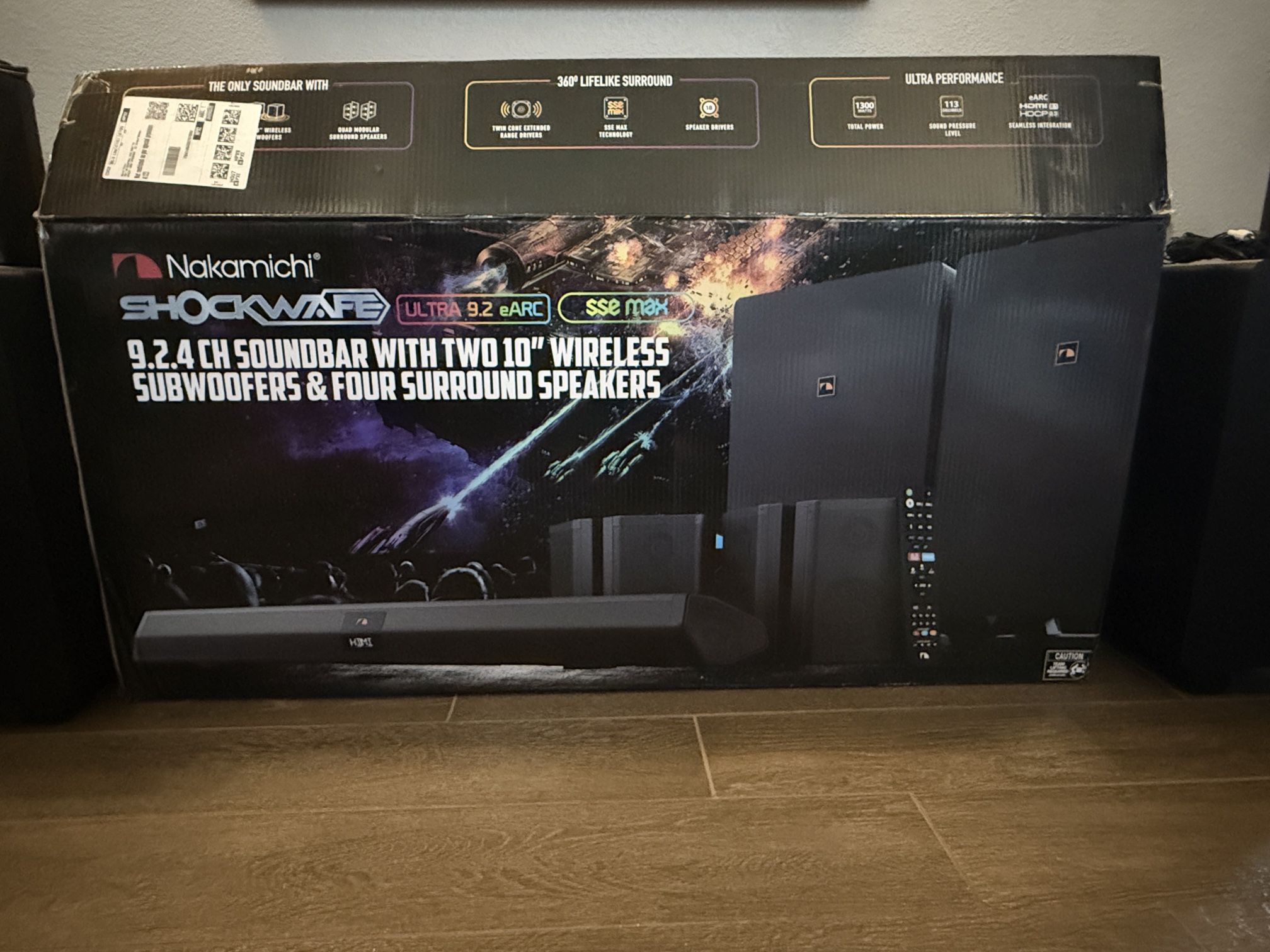 Nakamichi 9.2.4eARC + SSE soundbar With Dual 10” Subs And 4 Rear Surrounds. Used - Excellent Condition Comes In Retail Box.